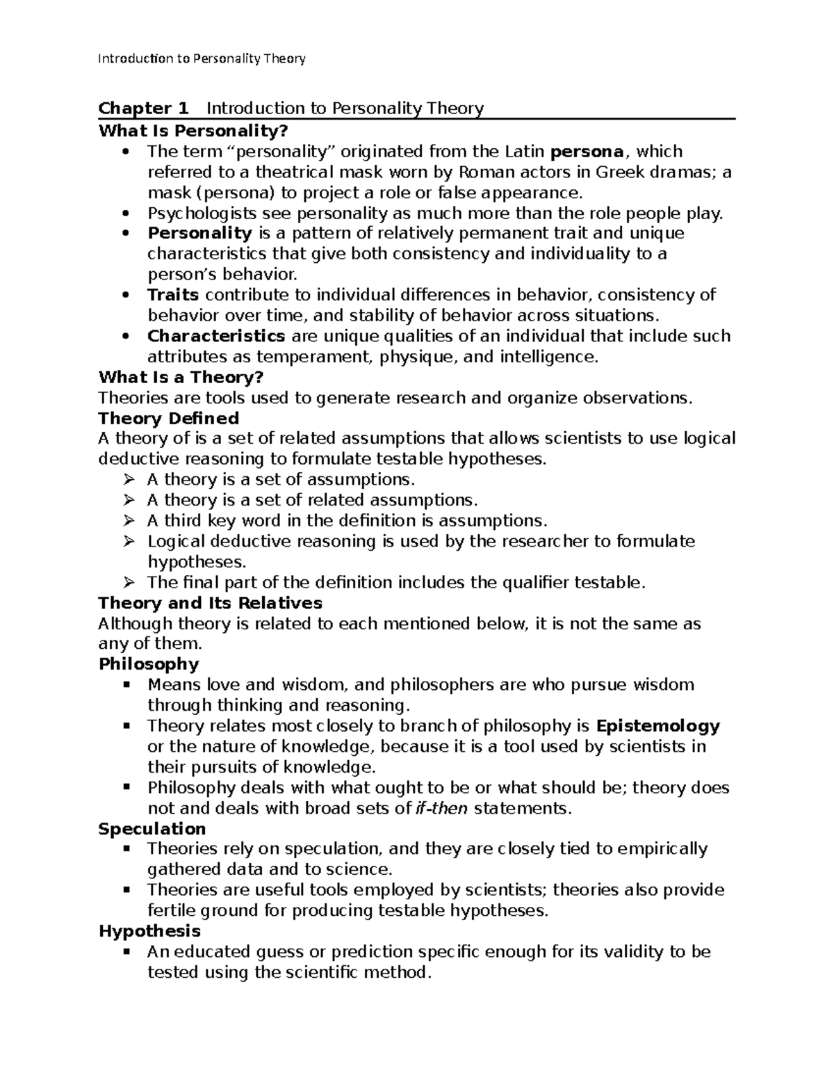 Theories of Personality - PSY 101: Chapter 1 Introduction to ...