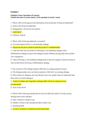 ACCG3050 Practice Exam 2025 S1: Multiple Choice & Financial Analysis ...