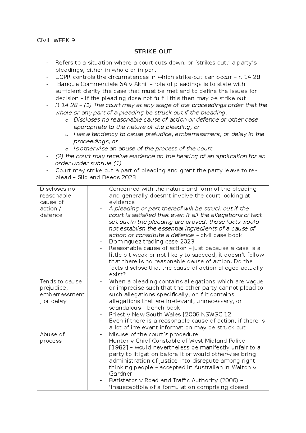 CIVIL LAW WEEK 9 - Understanding Strike Outs and Pleadings - Studocu