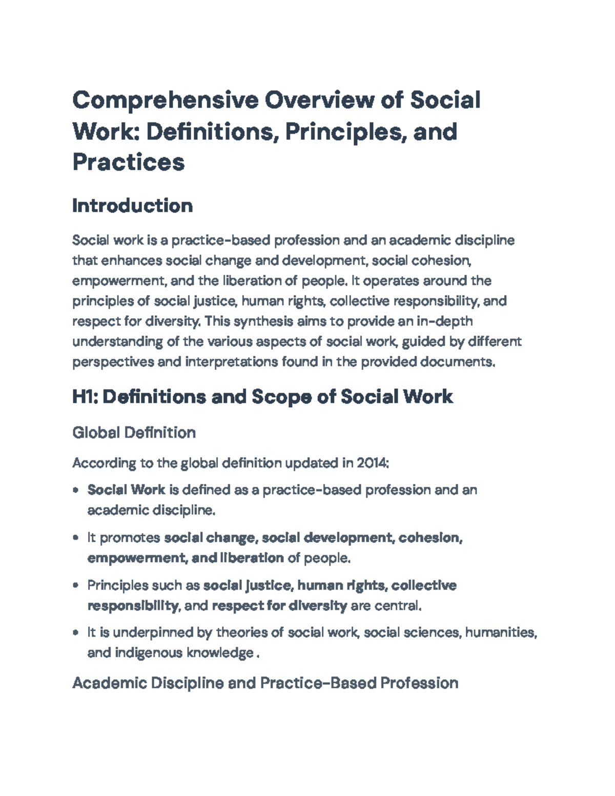 Comprehensive Overview of Social Work Principles and Practices ...