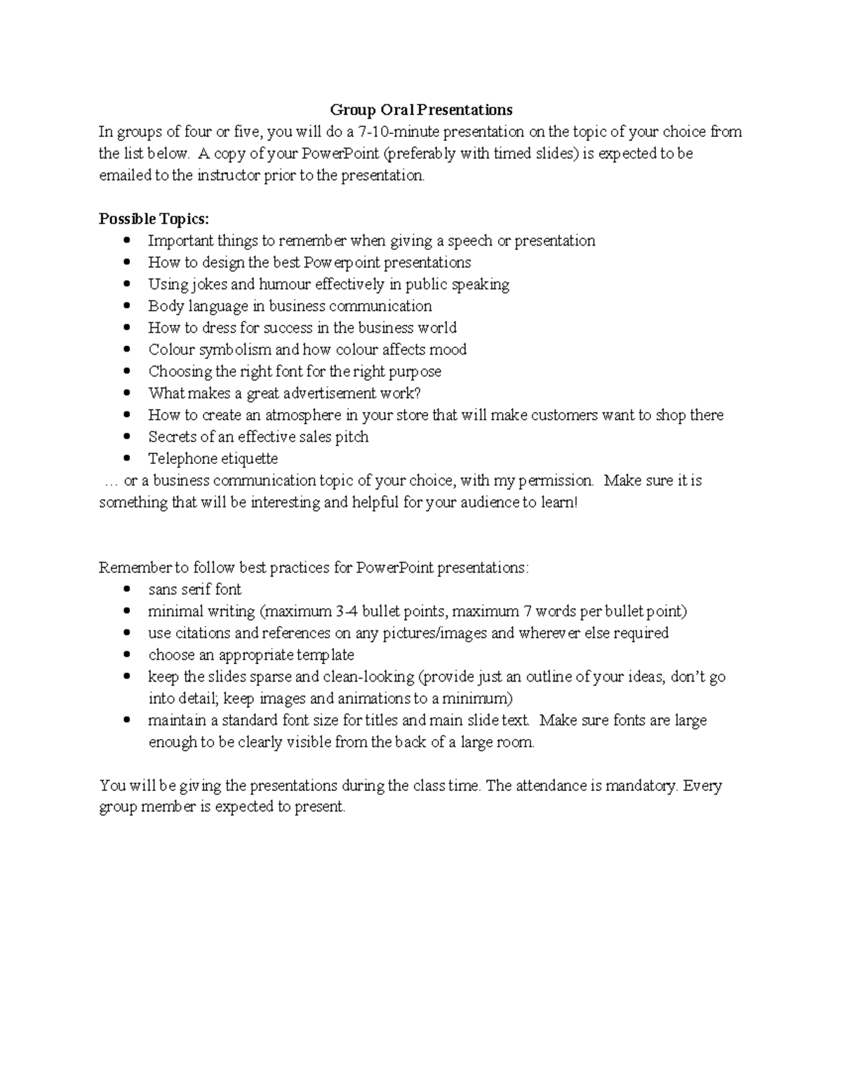 Group Oral Presentations Assignment Guidelines (1) - Group Oral ...