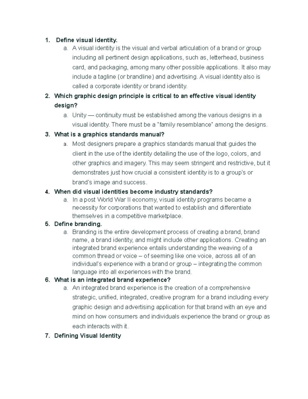 GD TEST - Visual Identity and Branding Concepts Explained - Studocu
