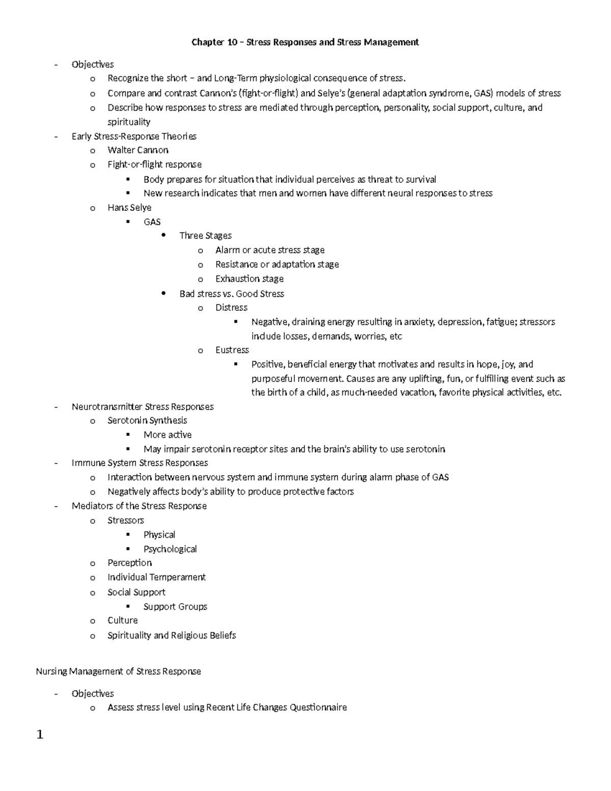 Chapter 10 - Chapter 10 – Stress Responses and Stress Management ...