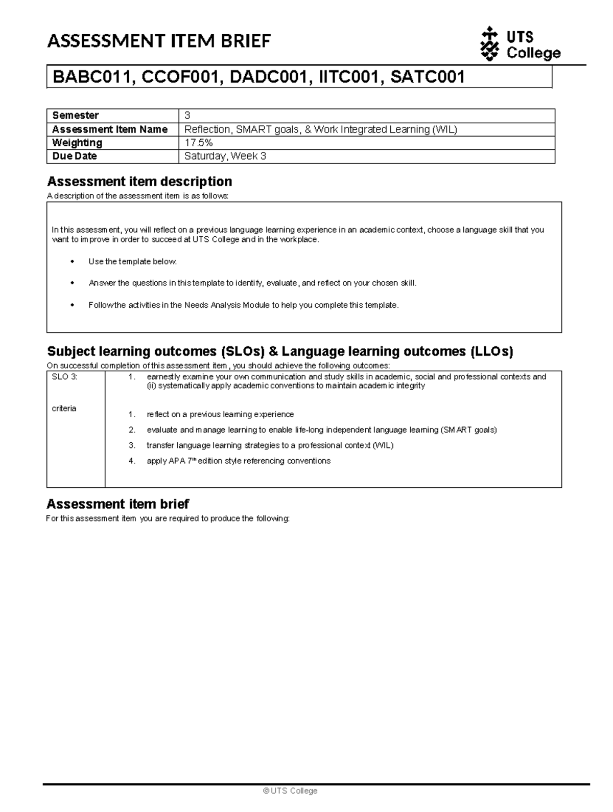 ACAD.Assessment 1B V3 - BABC011, CCOF001, DADC001, IITC001, SATC ...