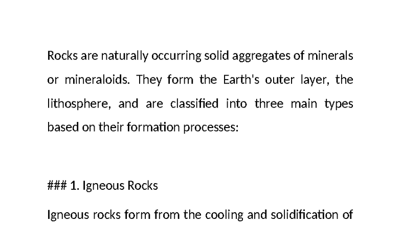 Rocks: Types, Formation Processes, and Importance - Study Notes - Studocu