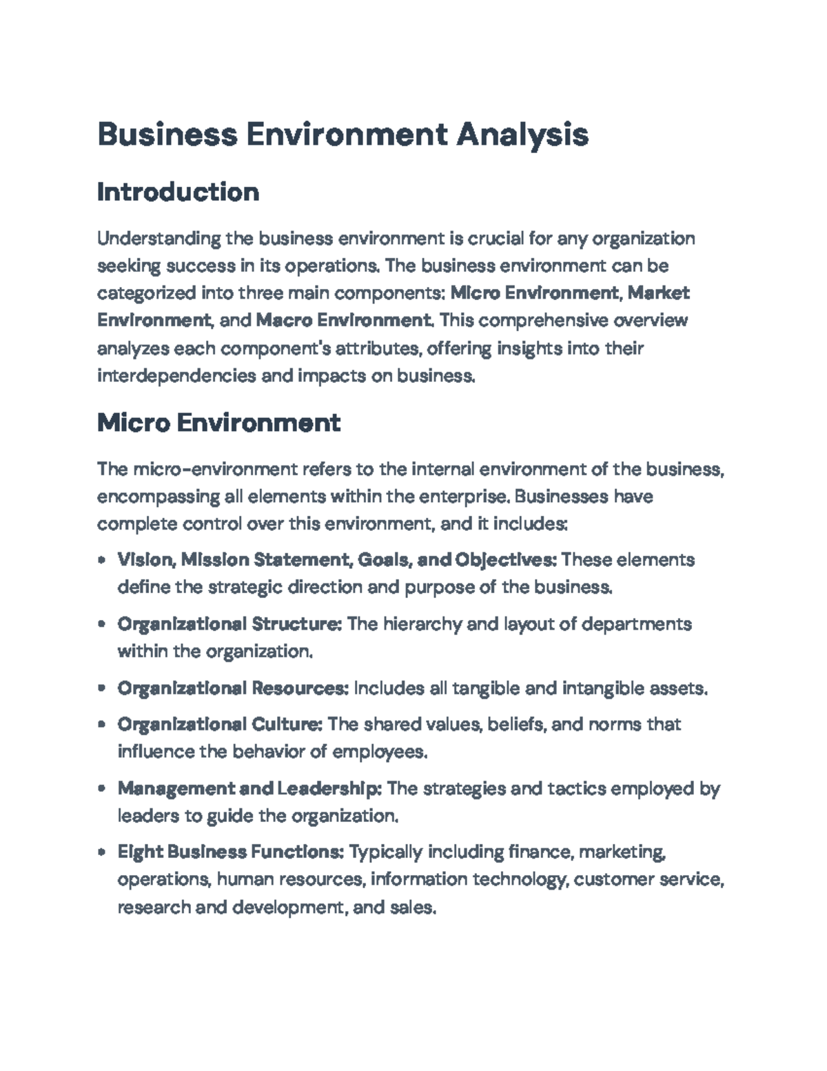 Business Environment Analysis: Micro, Market, & Macro Insights - Studocu