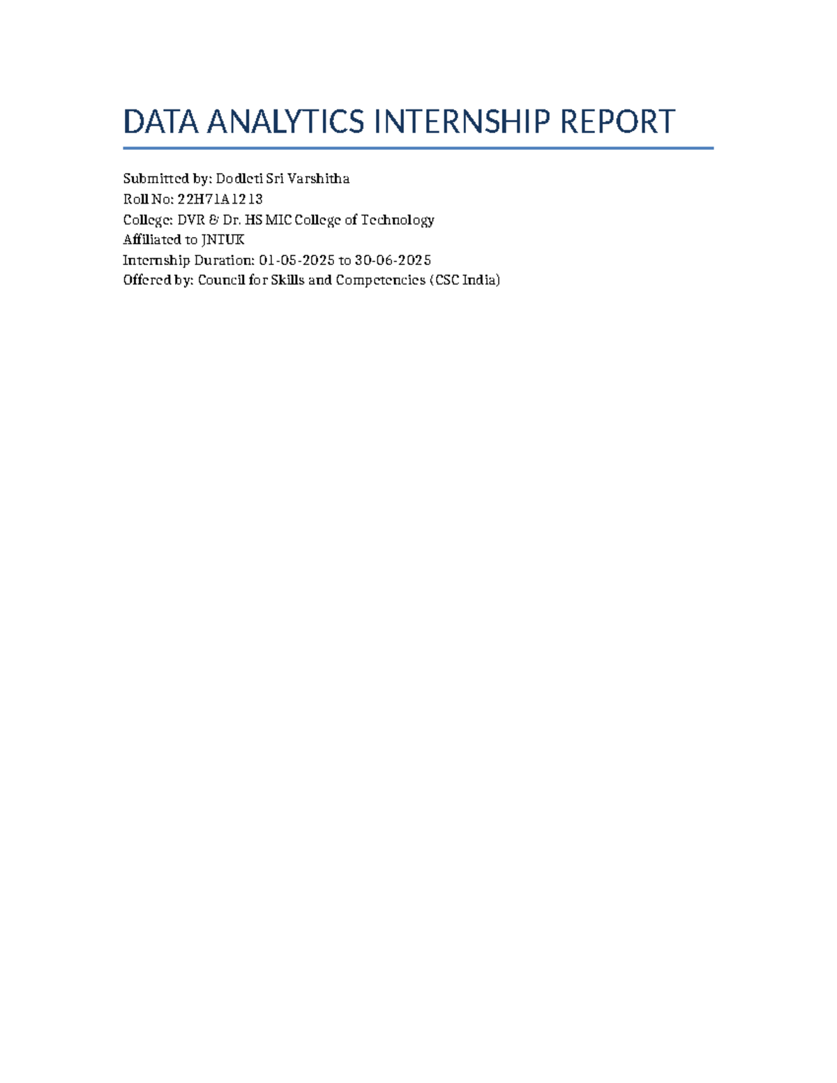 DATA ANALYTICS INTERNSHIP REPORT - DETAILED FINDINGS AND TOOLS - Studocu