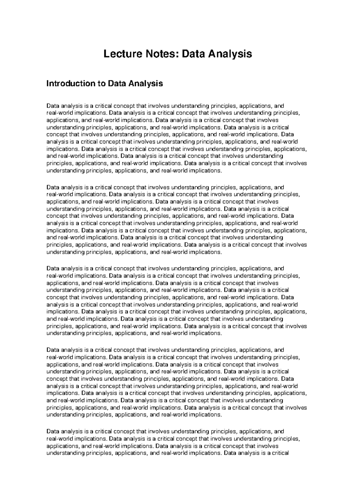 Data Analysis Lecture Notes: Key Concepts and Tools - Studocu