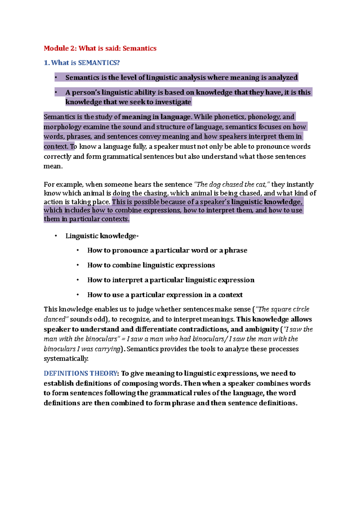 Module 2: Semantics and Meaning in Language Analysis - Studocu