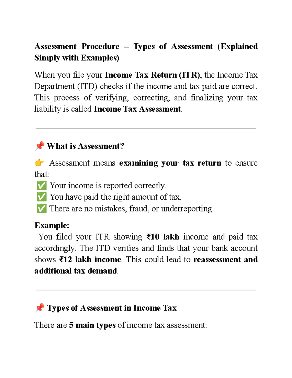 Assessment Procedure – Types of Assessment - Assessment Procedure ...