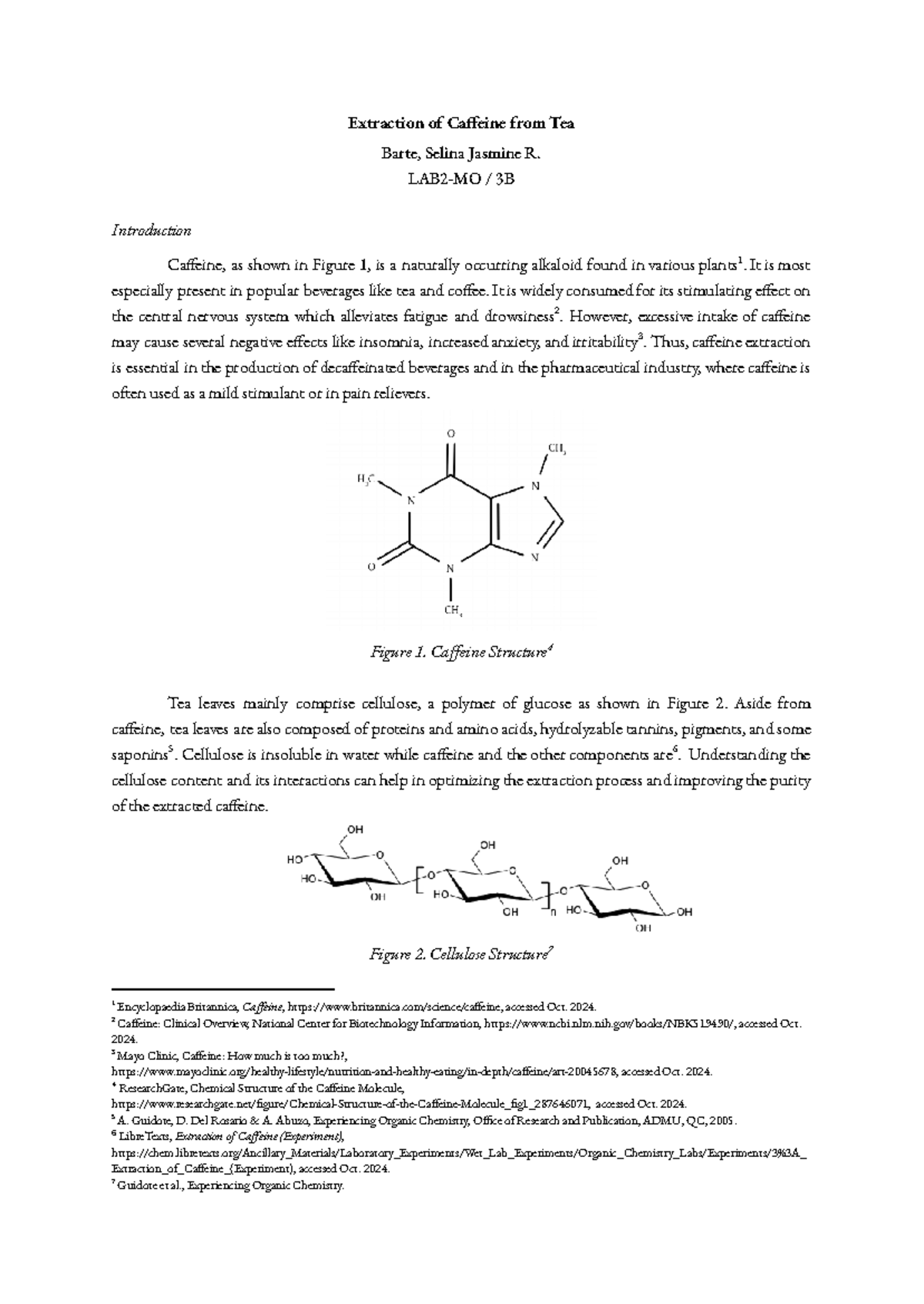 LAB2-MO / 3B: Experiment 3 - Caffeine Extraction from Tea Leaves - Studocu