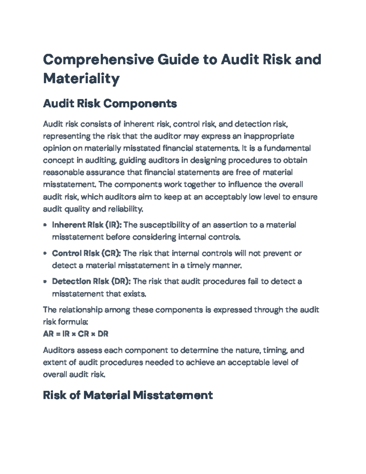 Comprehensive Guide to Audit Risk & Materiality Concepts (ACCT 301 ...