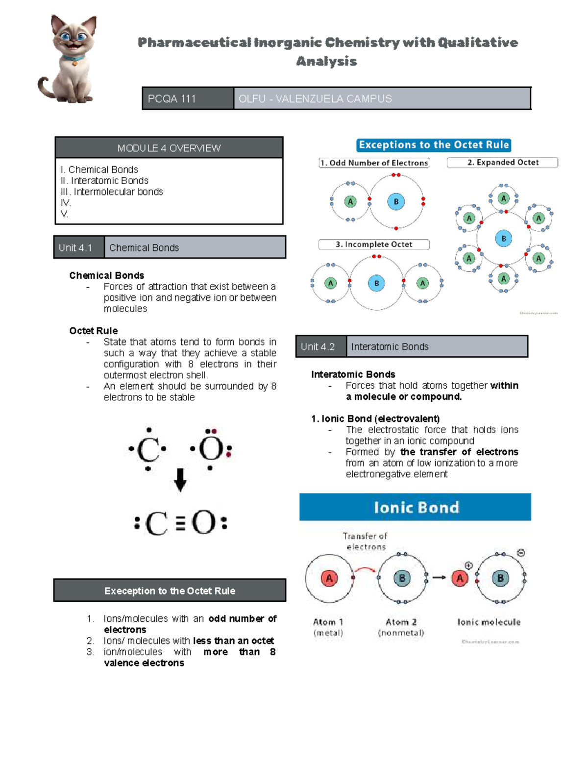 PCQA 111 - Module 4: Overview of Chemical Bonds and Interactions - Studocu