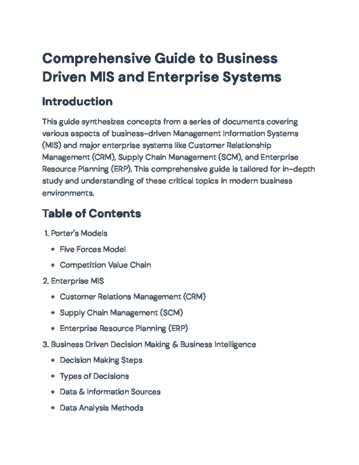 Comprehensive Guide to Business-Driven MIS and Enterprise Systems ...