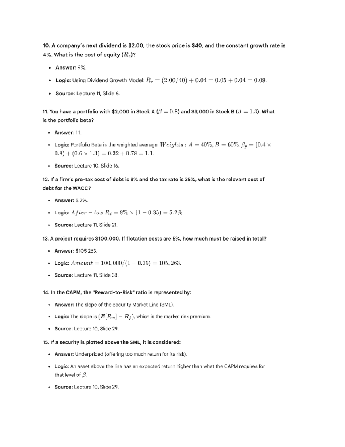 Quiz 4: Cost of Equity, Portfolio Beta, and WACC Calculations - Studocu