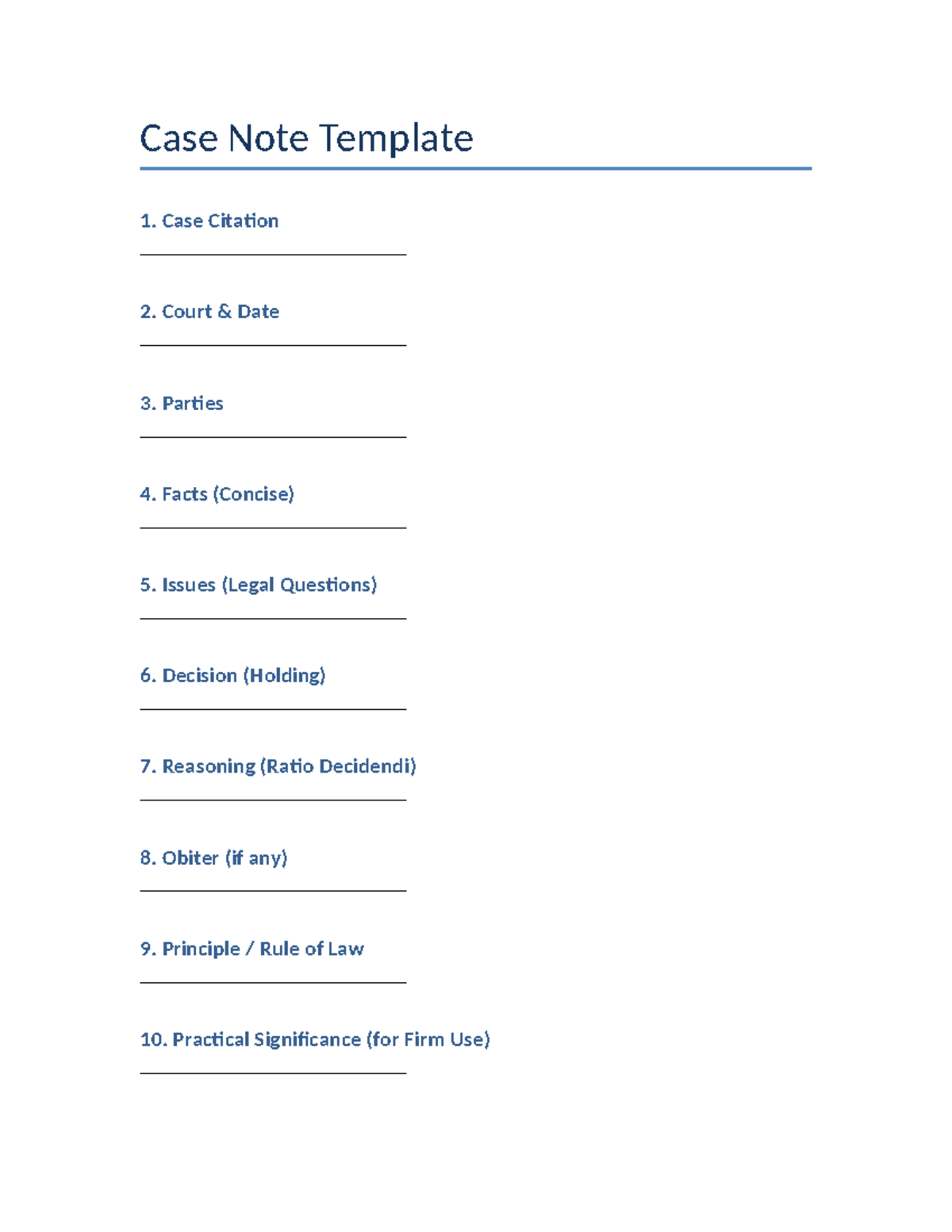 Case Note Template - goodluck - Case Note Template 1. Case Citation ...
