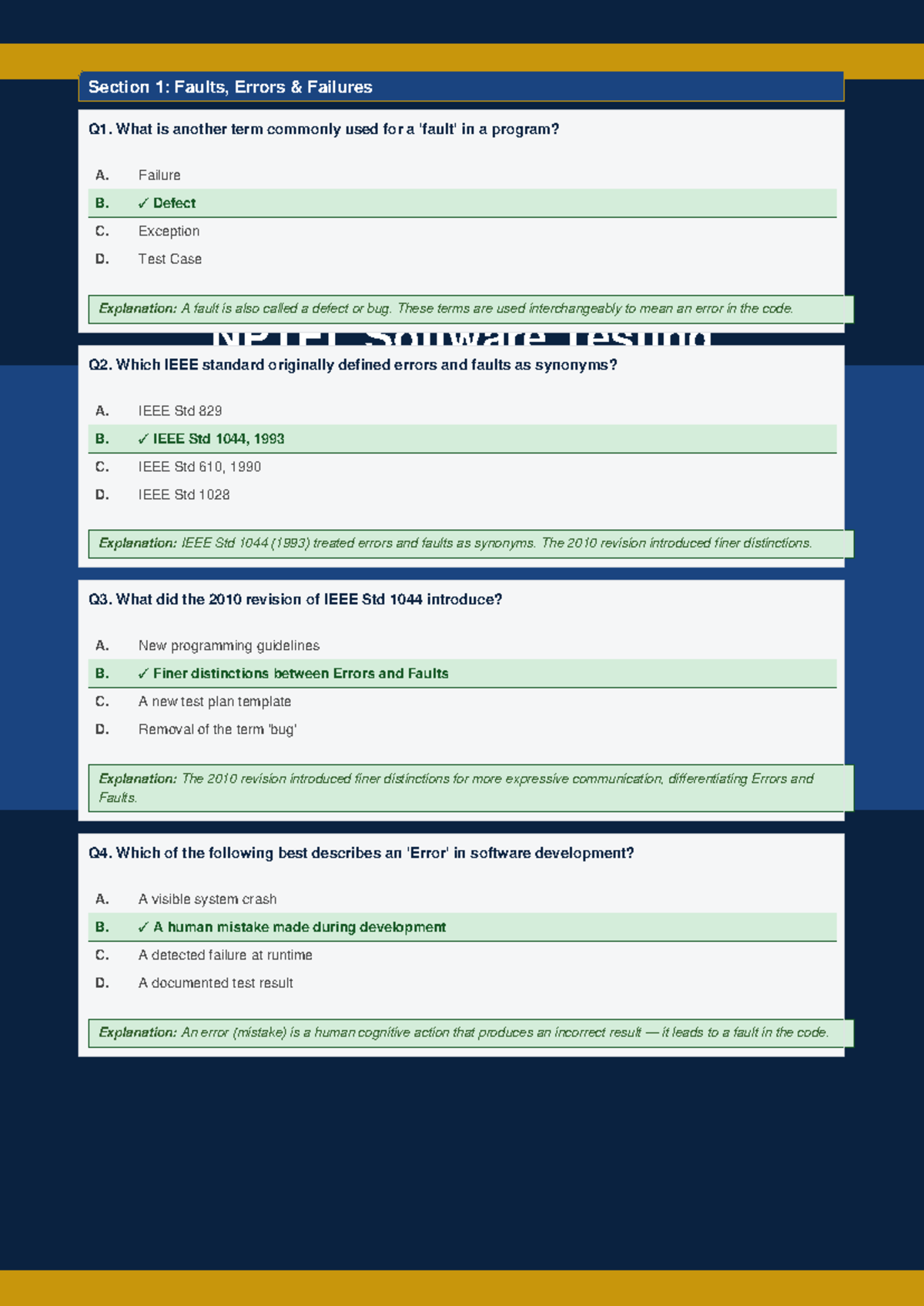 NPTEL Software Testing: 100 MCQ Practice Set with Explanations - Studocu
