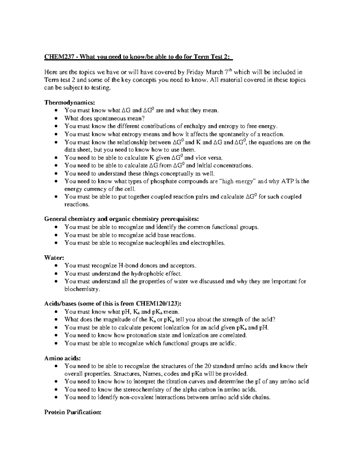 CHEM237 Key Concepts for Term Test 2 Preparation - Studocu