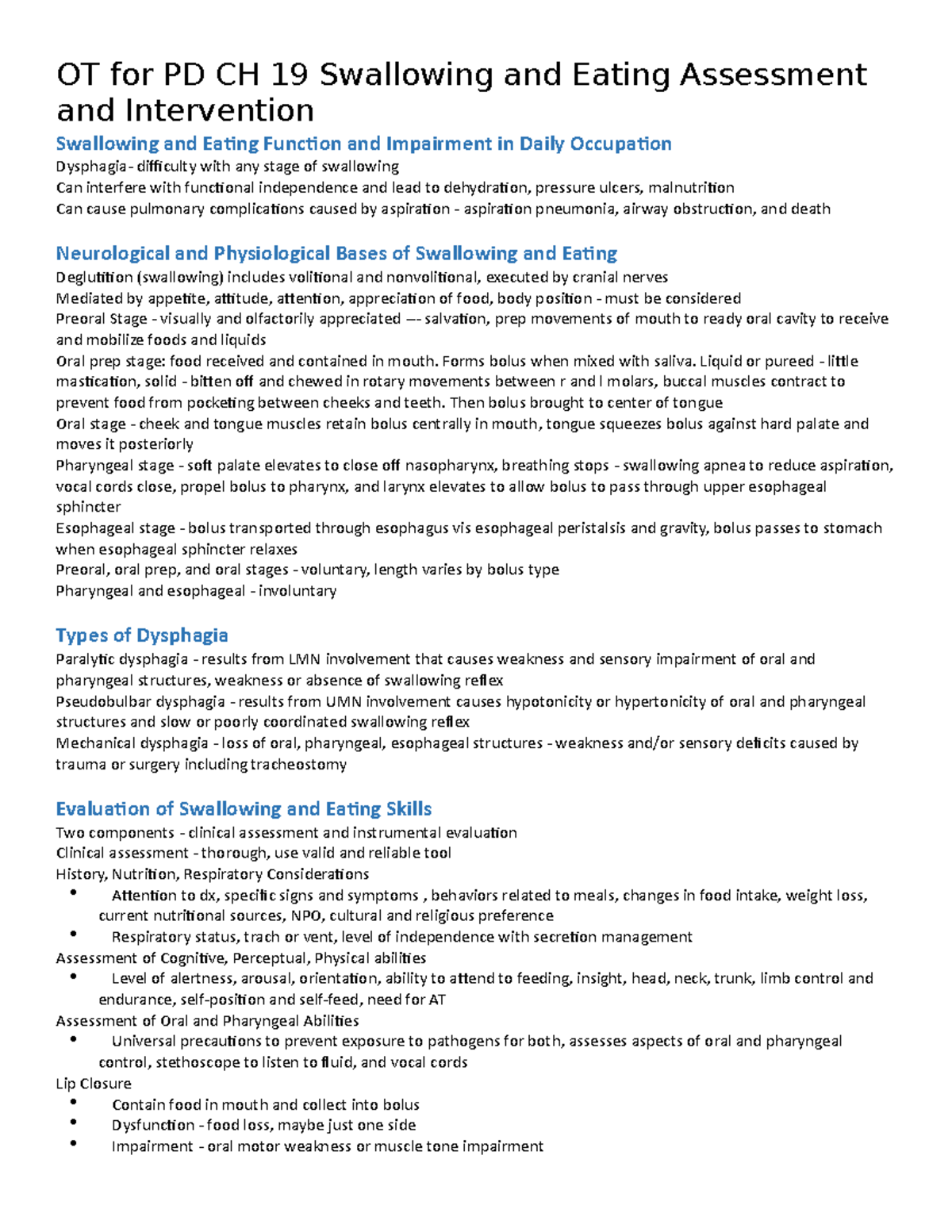 OT for PD CH 19: Comprehensive Guide to Swallowing and Eating ...