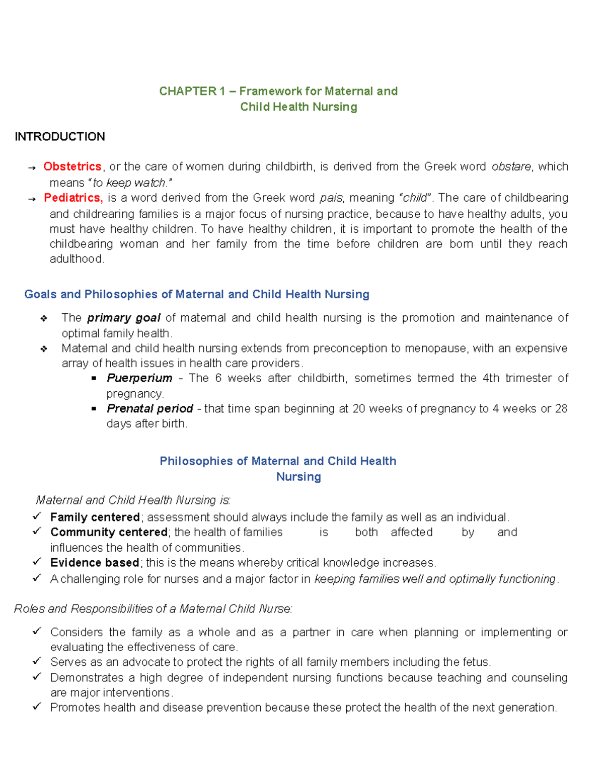 MCHN LESSONS 1-4: Framework and Diversity in Maternal Child Health ...