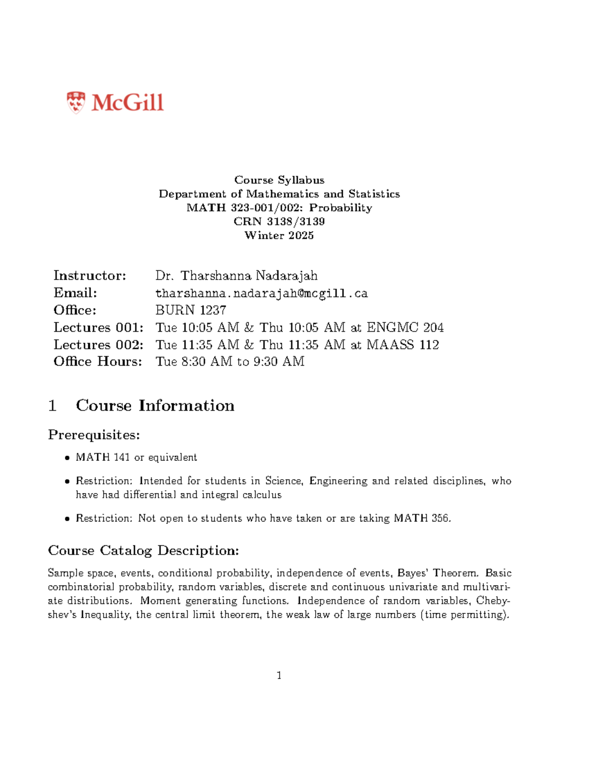 MATH323 - Winter 2025 Course Syllabus: Probability Overview - Studocu