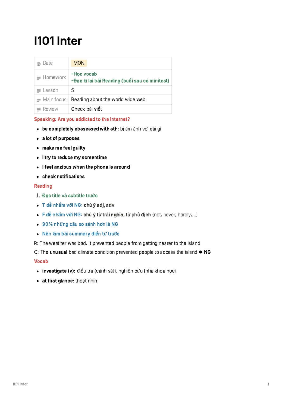 Lesson 5 Intermediate I101 - I101 Inter 1 I101 Inter Date MON Homework ...