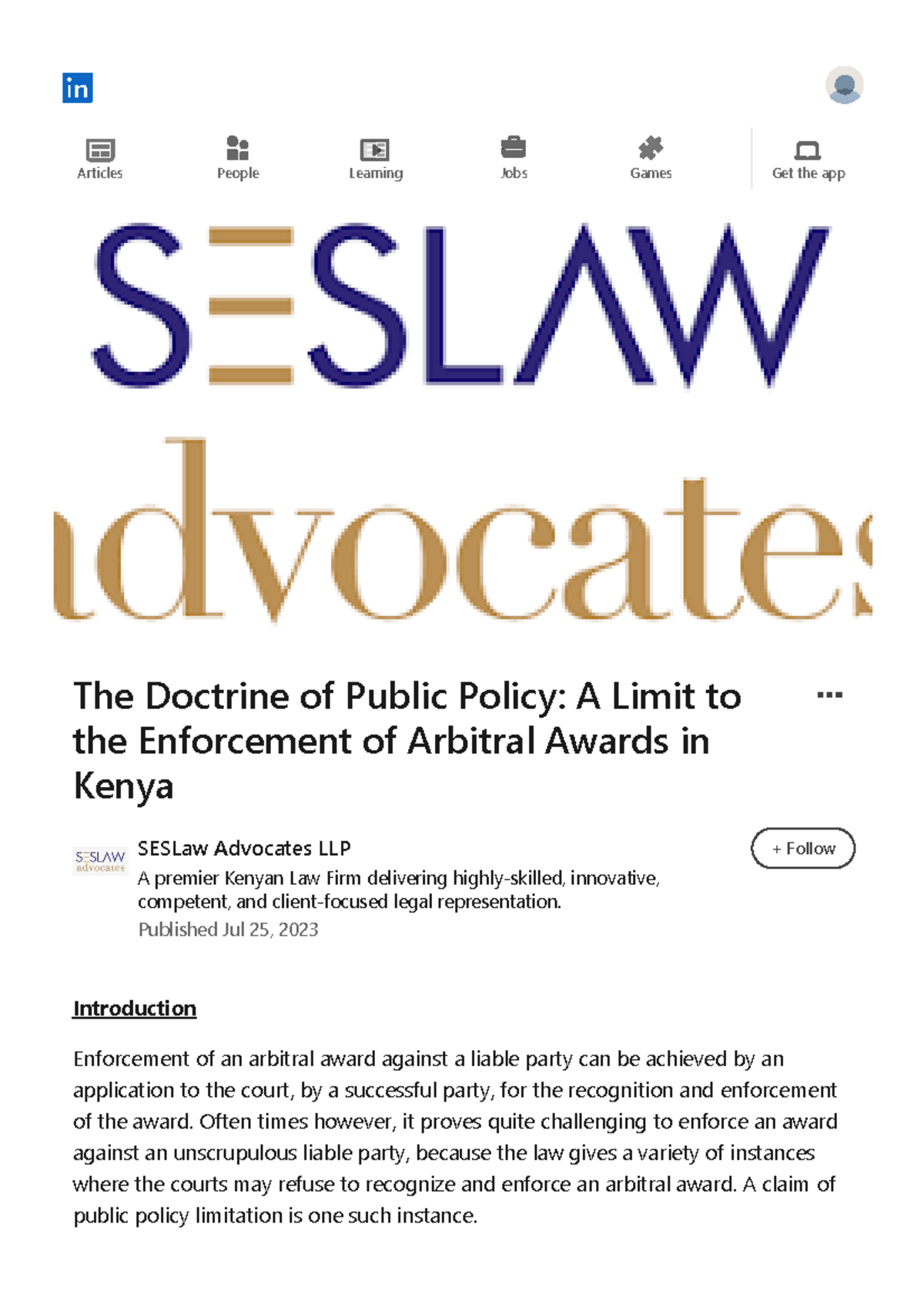 The Doctrine of Public Policy A Limit to the Enforcement of Arbitral ...