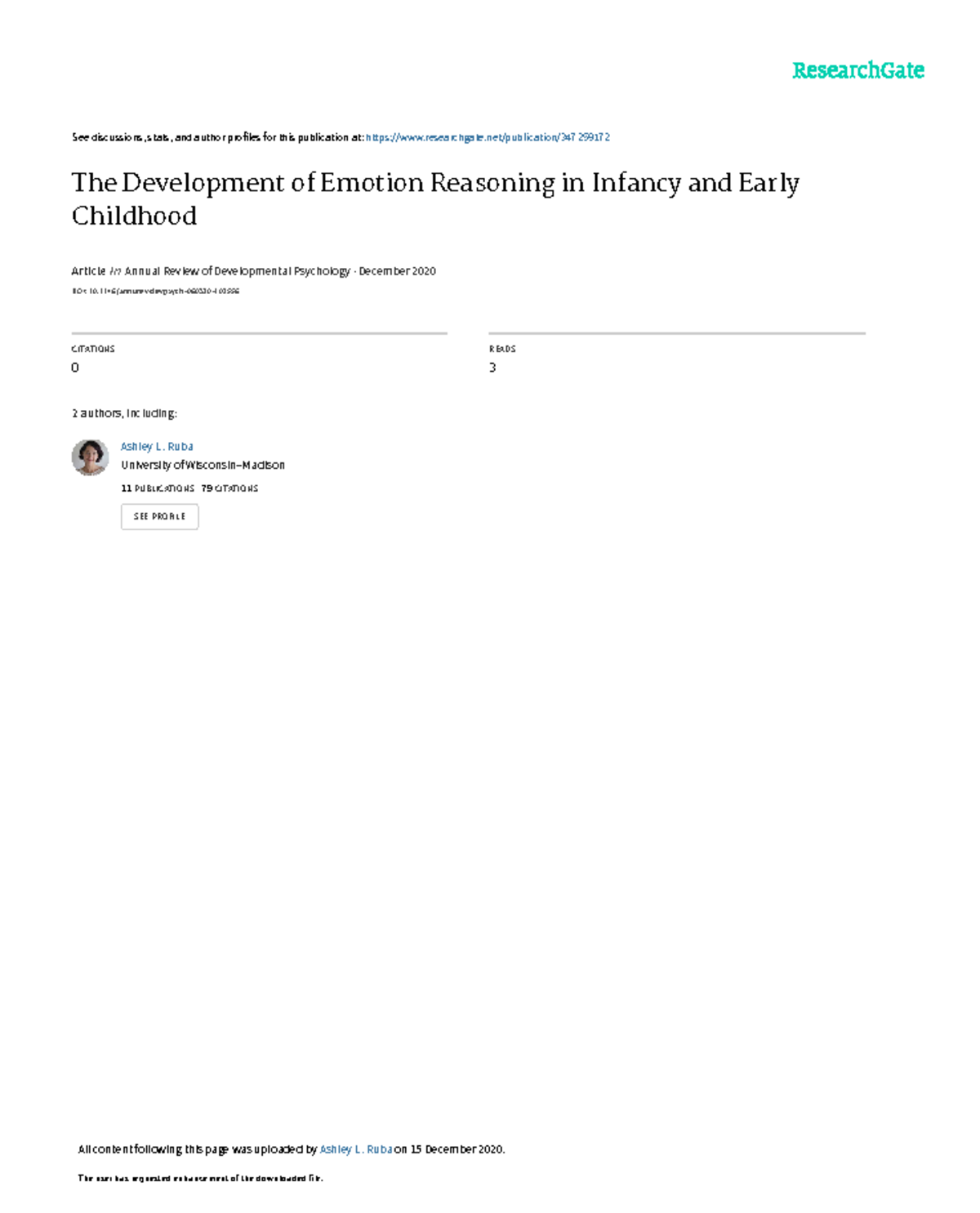 Ruba - Emotion Reasoning Development in Infancy & Early Childhood - Studocu