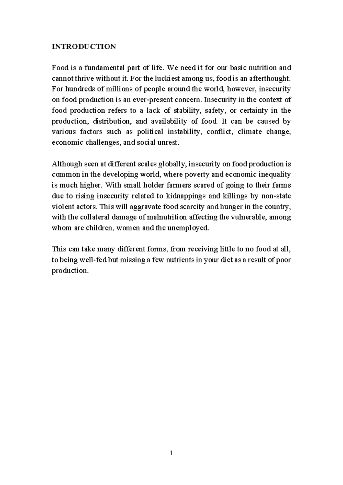 Group Assignment M: Understanding Food Insecurity and Its Impacts - Studocu