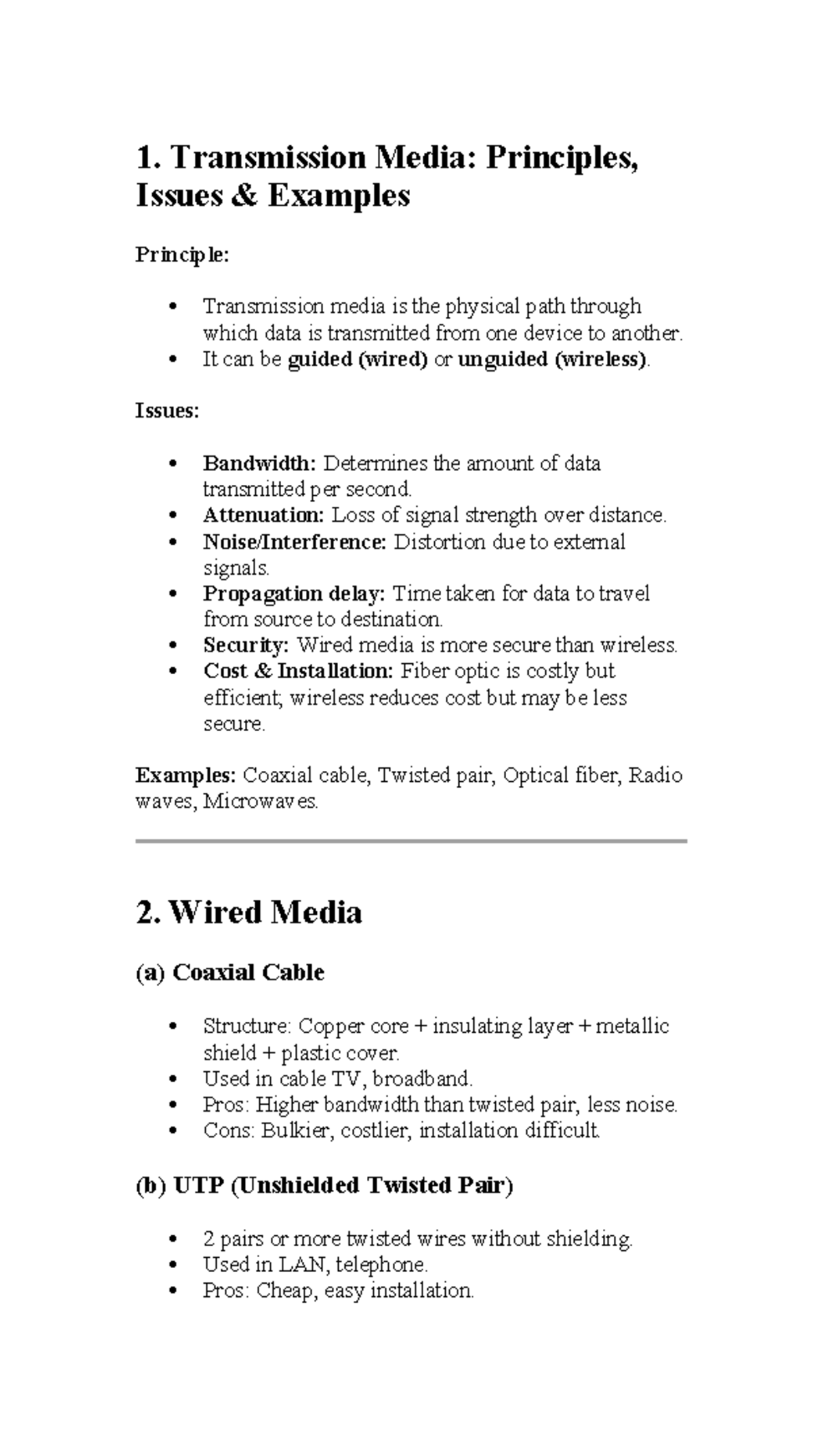 Computer Network: Transmission Media Principles & Issues (CS101) - Studocu