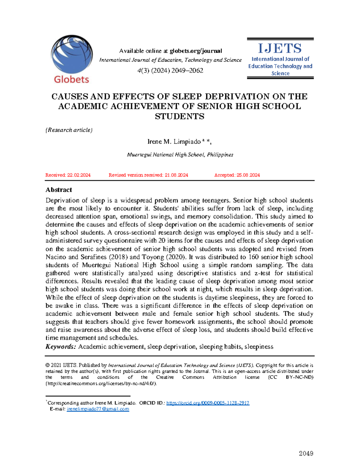 Causes and Effects of Sleep Deprivation on Academic Performance of SHS ...