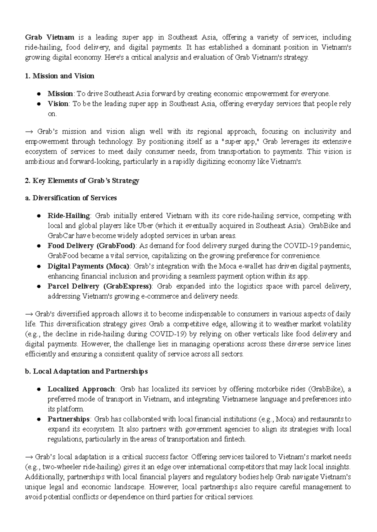 Analysis of Grab Vietnam’s Strategy: Diversification and Adaptation ...