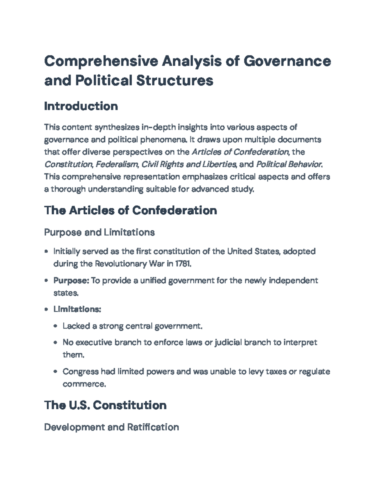 Comprehensive Overview of Governance and Political Structures in the U ...