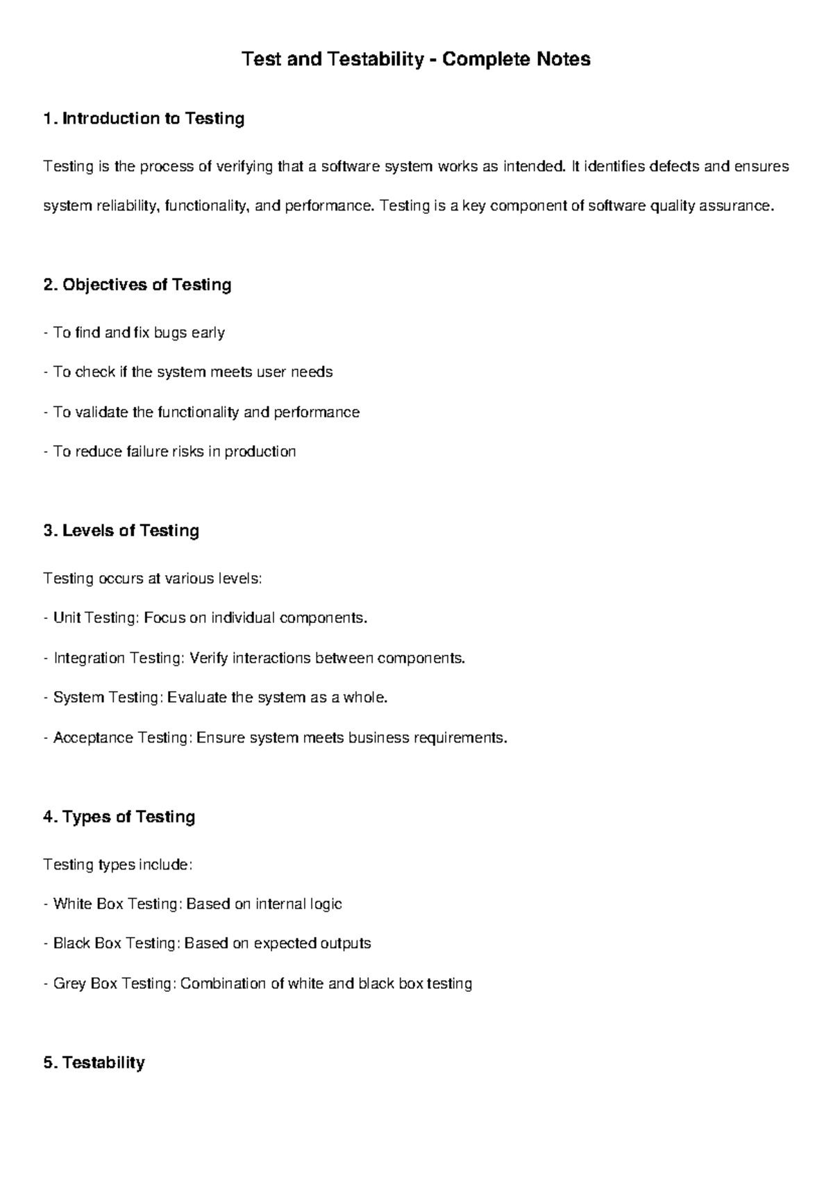 Test and Testability Complete Notes: Key Concepts and Strategies - Studocu