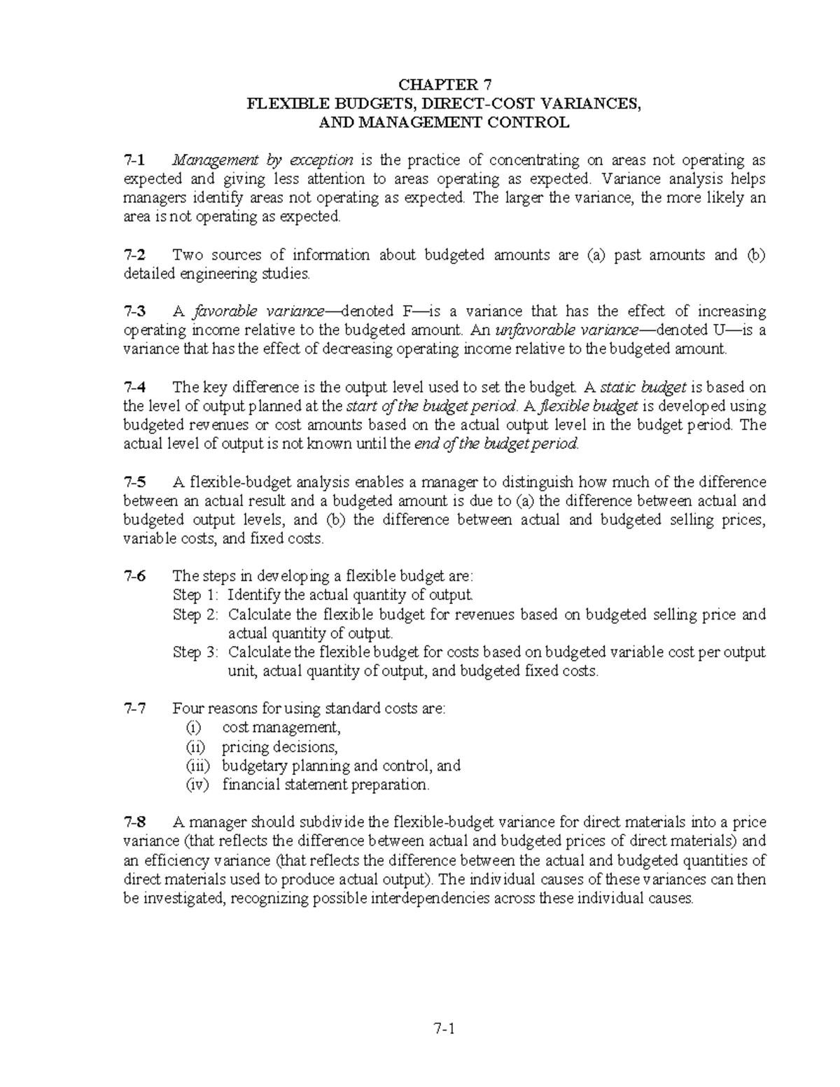 Chapter 7 - Flexible Budgets & Variance Analysis for Management Control ...