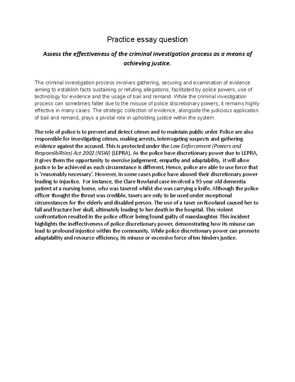 Criminal Investigation Essay: Assessing Justice Effectiveness in NSW ...