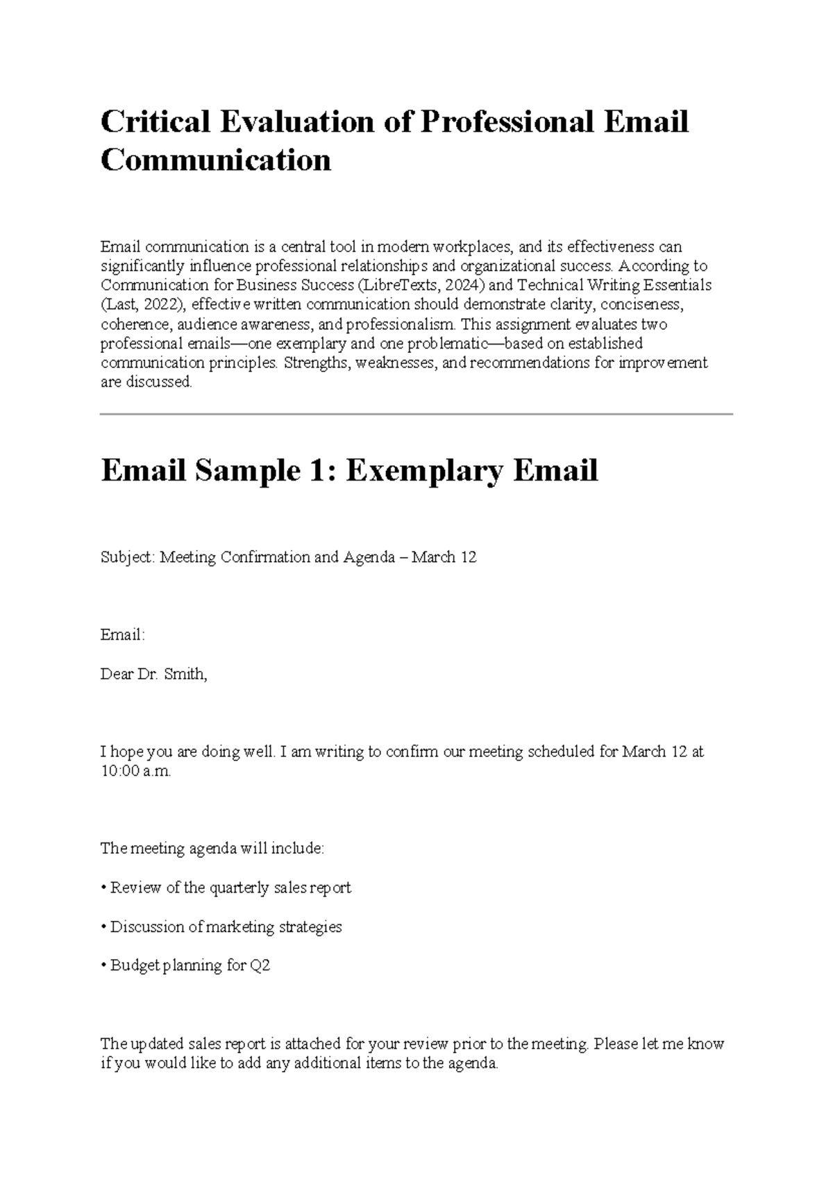 COM 2001 01 A3 - Critical Evaluation of Professional Email ...