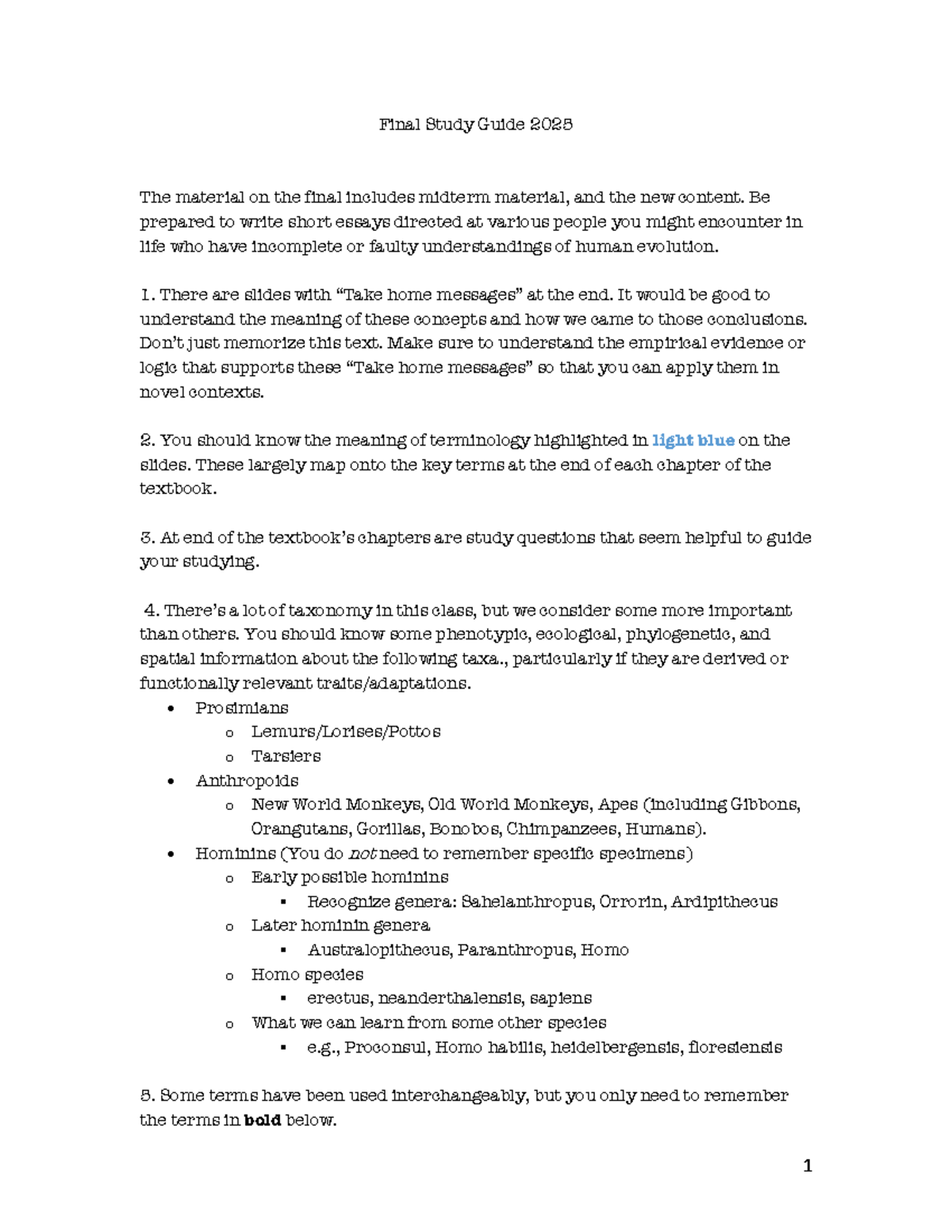 Final Study Guide 2025: Human Evolution Concepts - Studocu