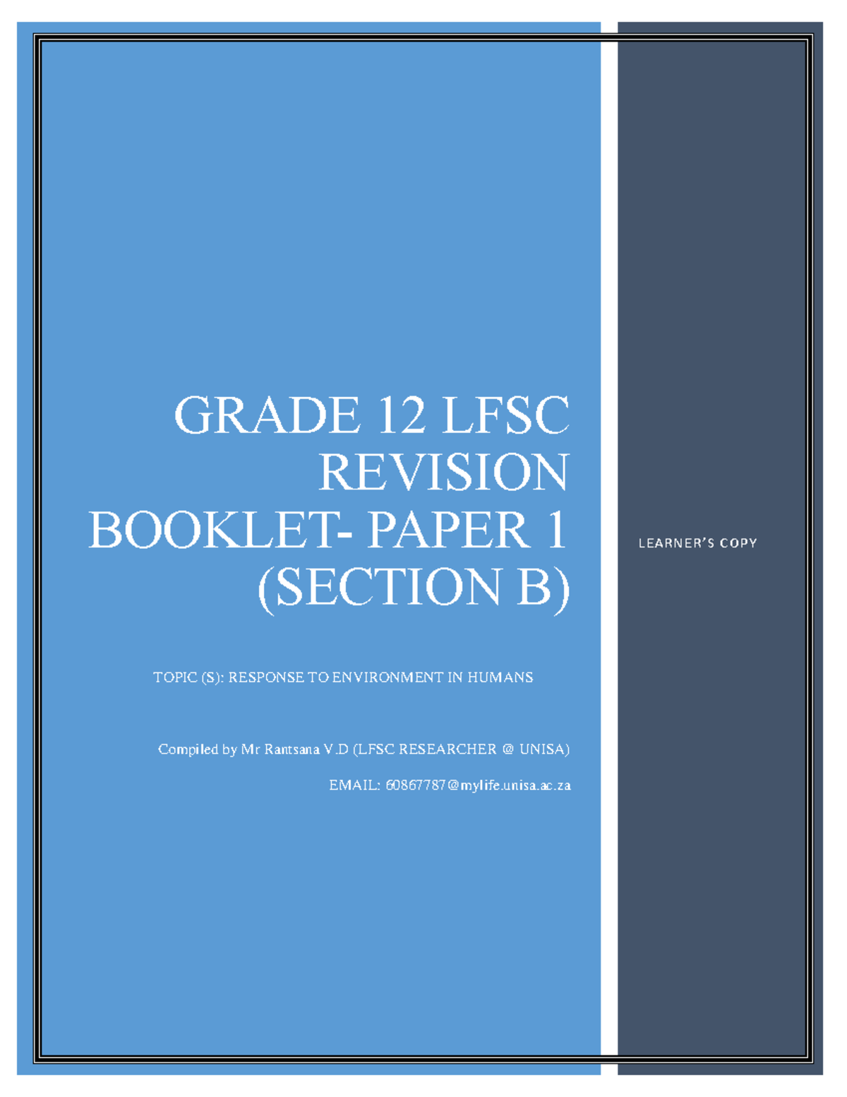 Grade 12 LFSC Revision Booklet: Human Nervous System & Environment ...