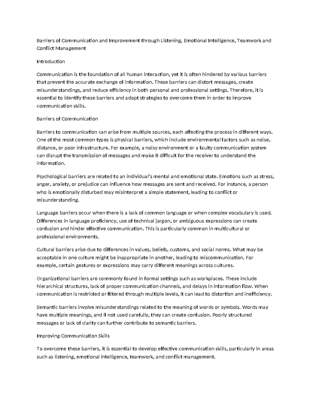 Barriers to Communication: Enhancing Skills through Listening ...
