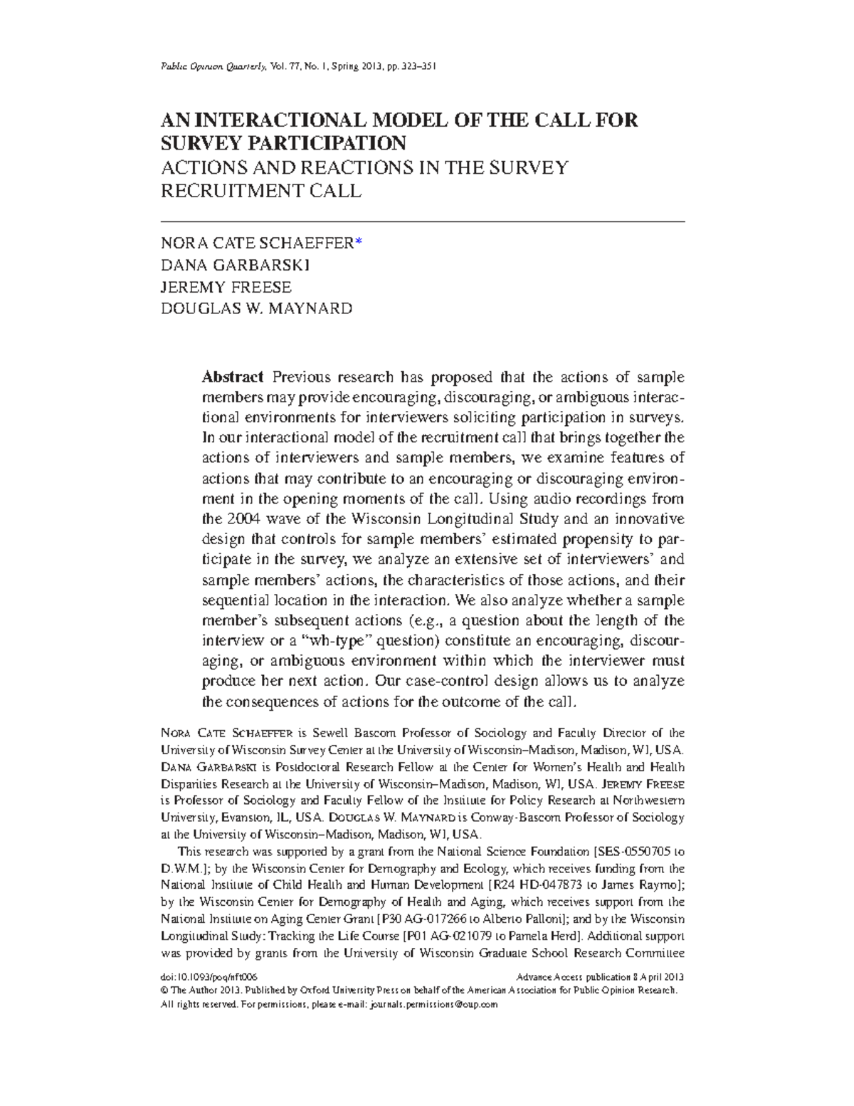 Interactional Model of Survey Participation in WLS: Insights from 2013 ...