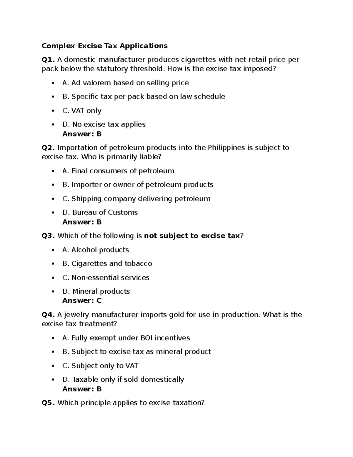 Complex Excise Tax Applications: Key Q&A for Q1-Q15 - Studocu