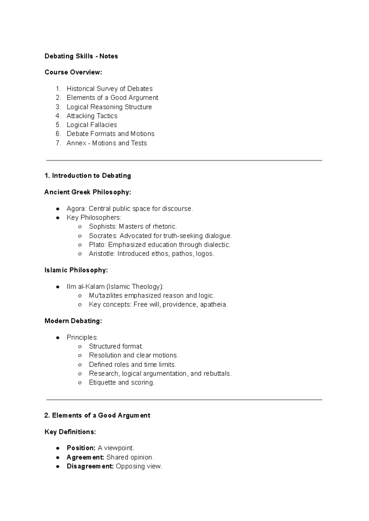 Debating Skills - Notes - Debating Skills - Notes Course Overview: 1 ...