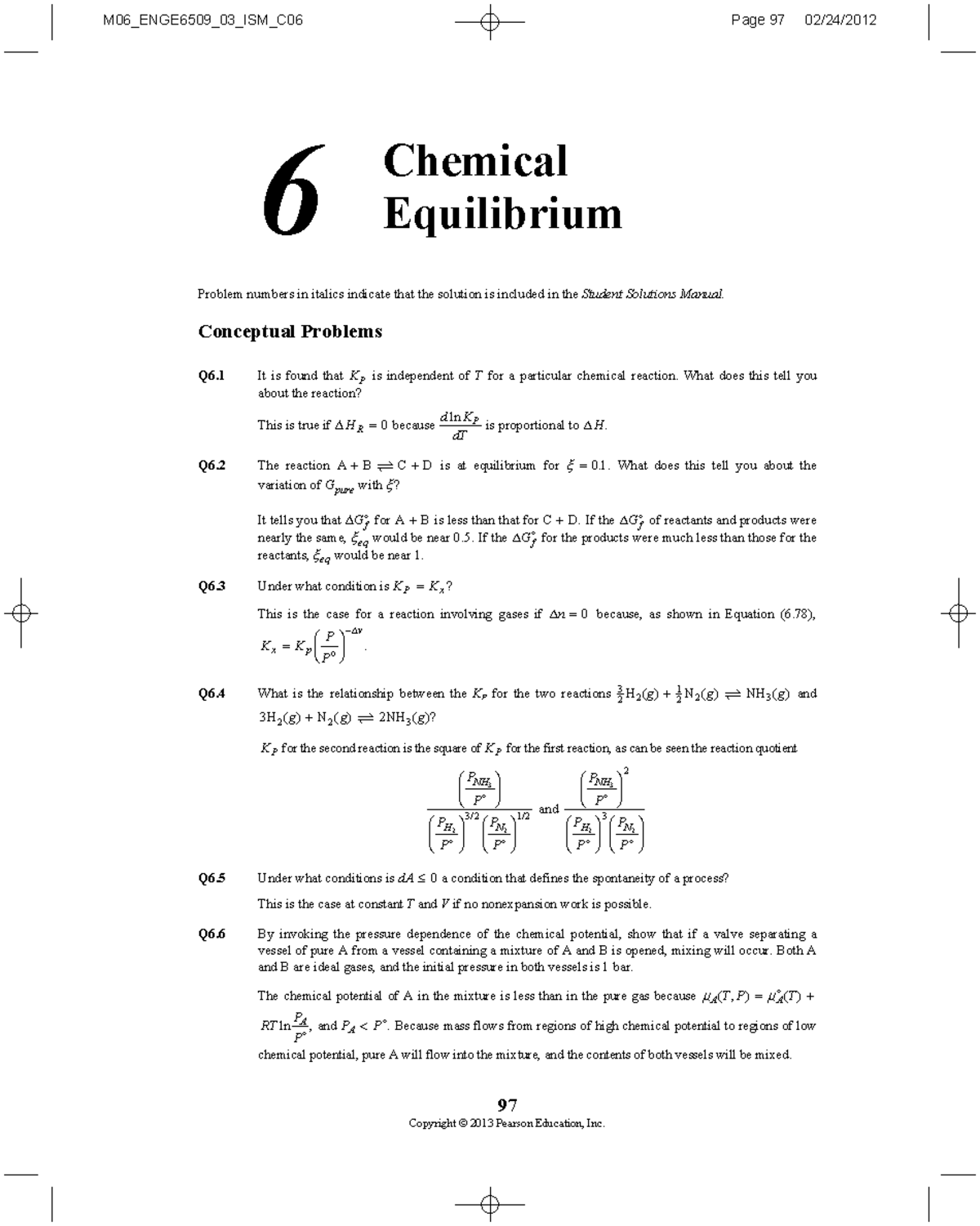 Chapter 6 Solutions - Chemical Equilibrium (Course Code: DSGF) - Studocu