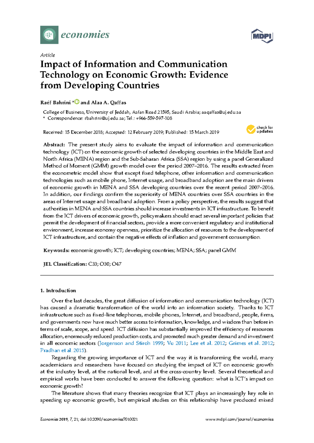 Impact of ICT on Economic Growth in Developing Countries: Evidence from ...