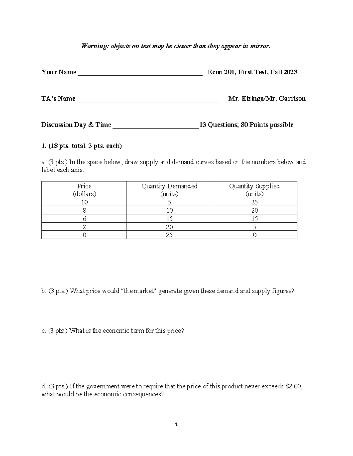 Econ 201 Final Exam Practice - Test 1, Fall 2023 - Studocu