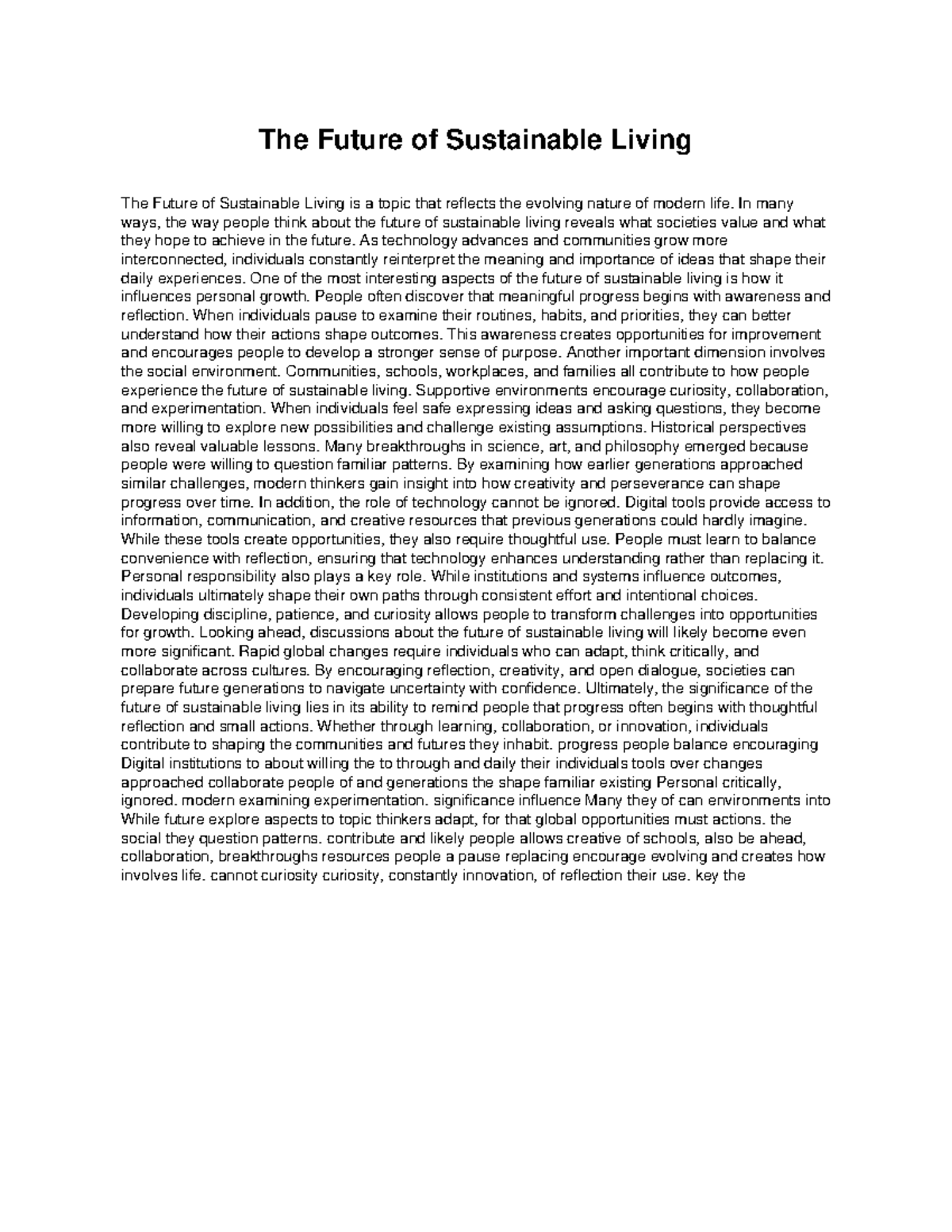 The Future of Sustainable Living: Insights and Reflections - Studocu