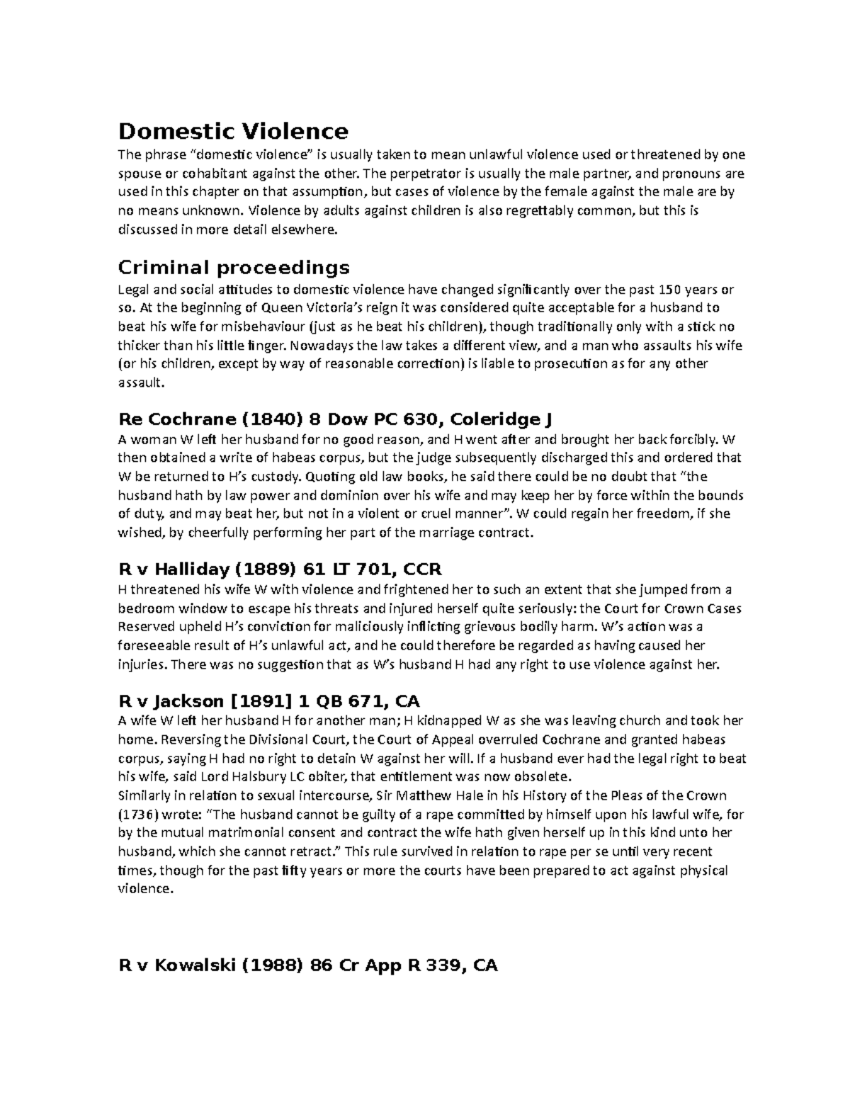 Family Law: Domestic Violence Overview - University of London - Studocu
