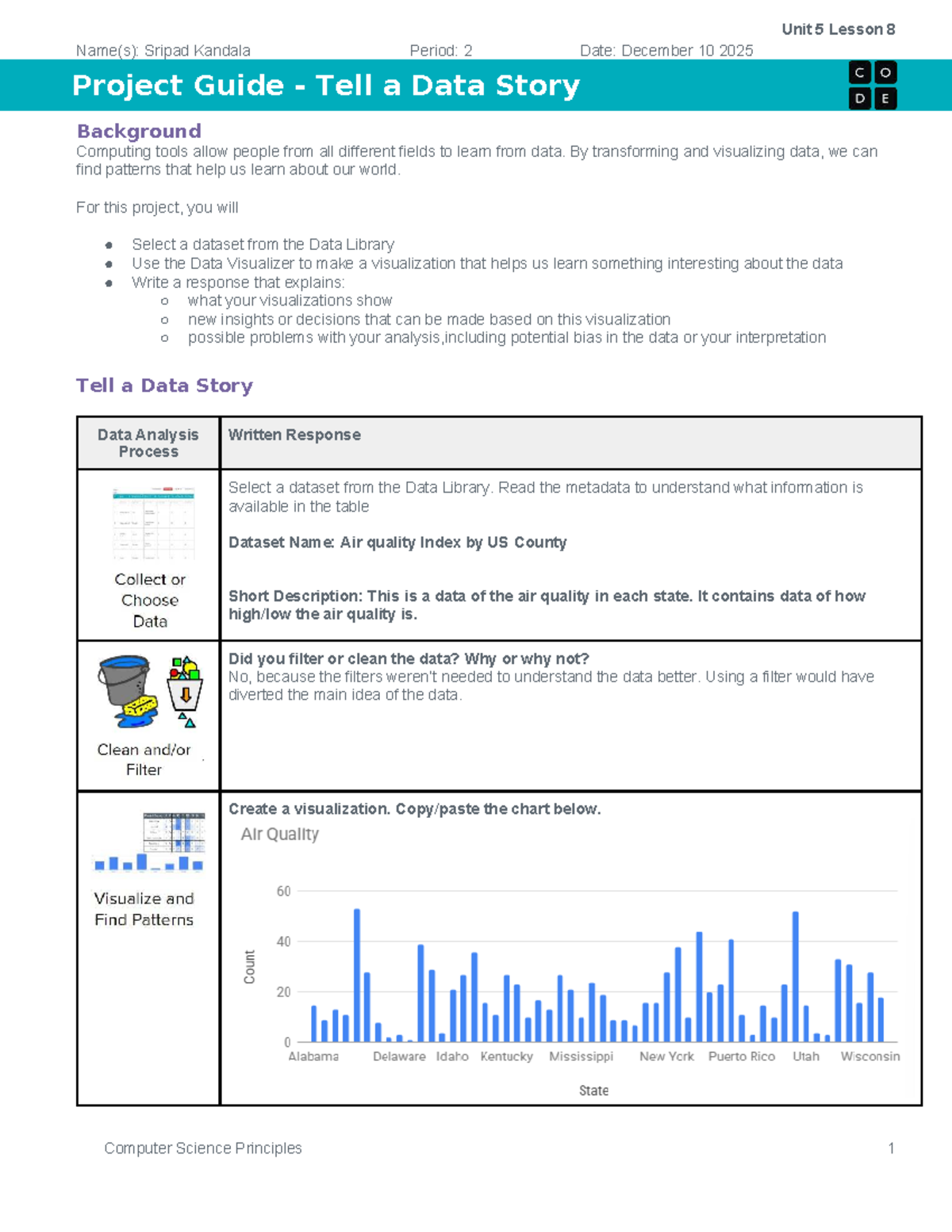 CSP1 Unit 5 Lesson 8: Data Storytelling Project Guide - Studocu