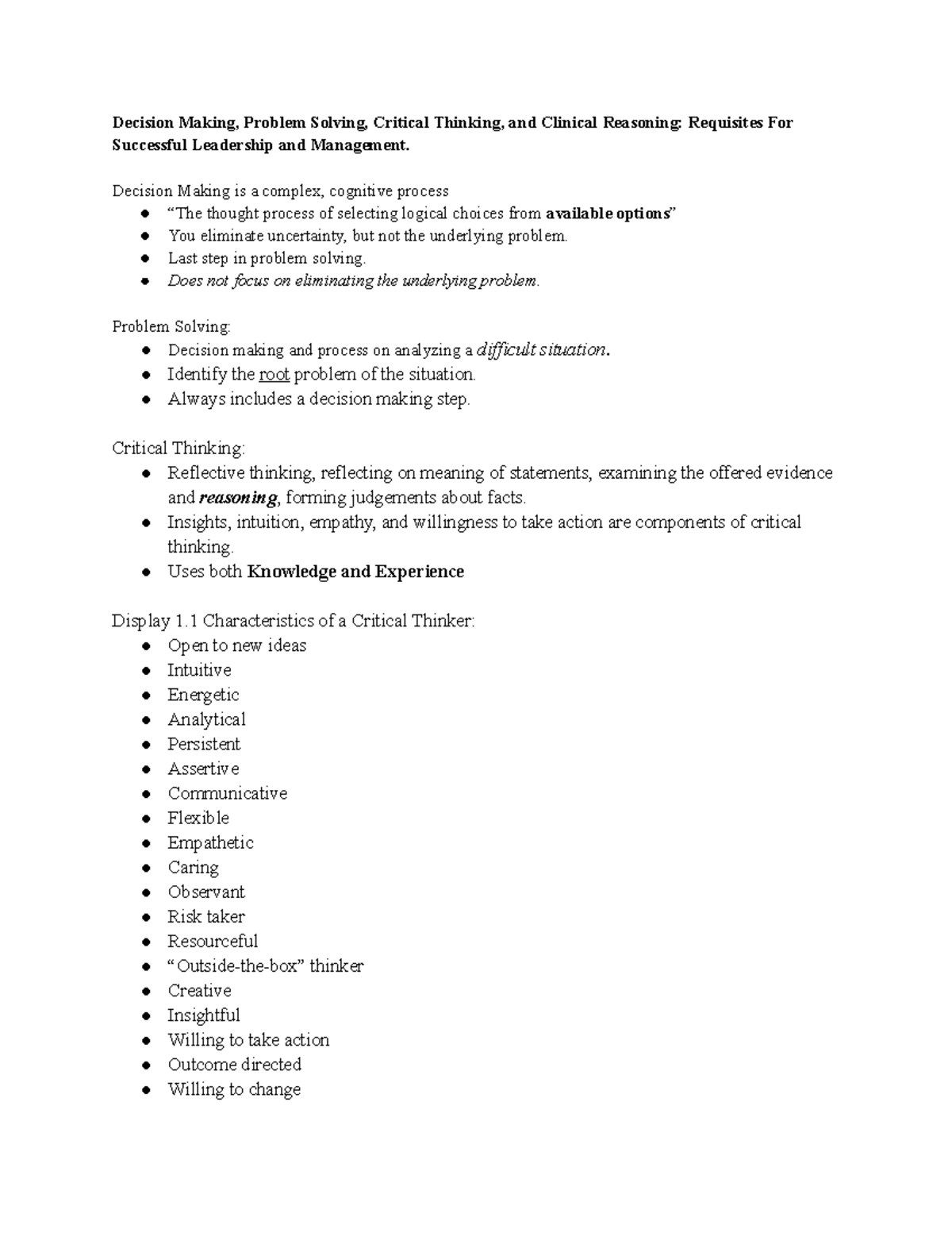 Marquis Chapter 1: Effective Decision Making and Critical Thinking ...